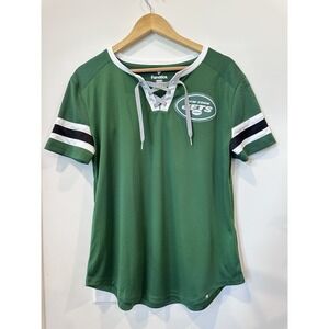 Womens Fanatics Medium Green New York Jets Lace-Up Bling Short Sleeved T-shirt